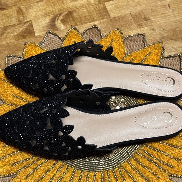 Caparros Black Floral Cutout Mules - Picture 2 of 9